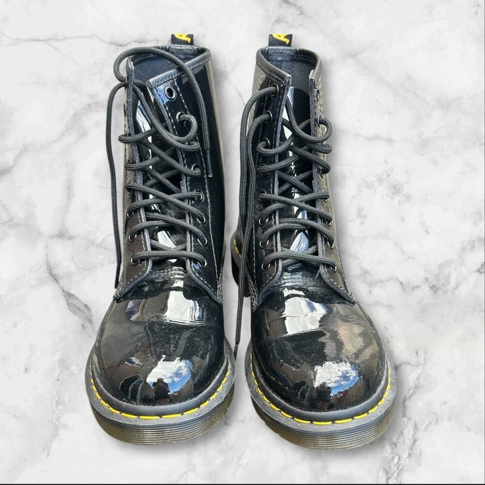 Black Patent Leather Lace-Up Dr. Marten Boots 8M 9L - Picture 7 of 15